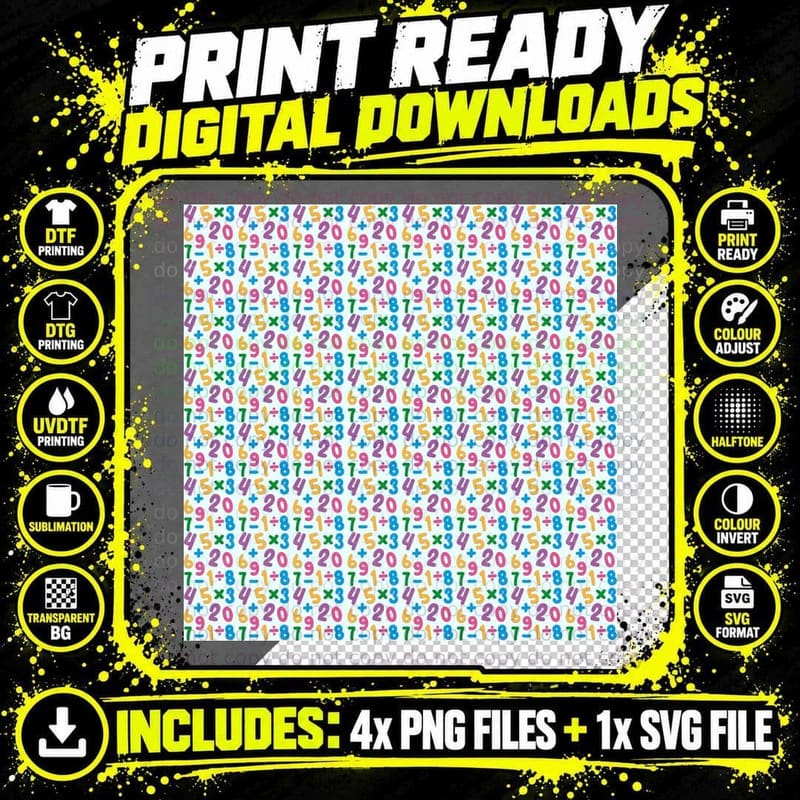 Colorful Numbers Pattern Back to School T-Shirt Png SVG Digital Bundle