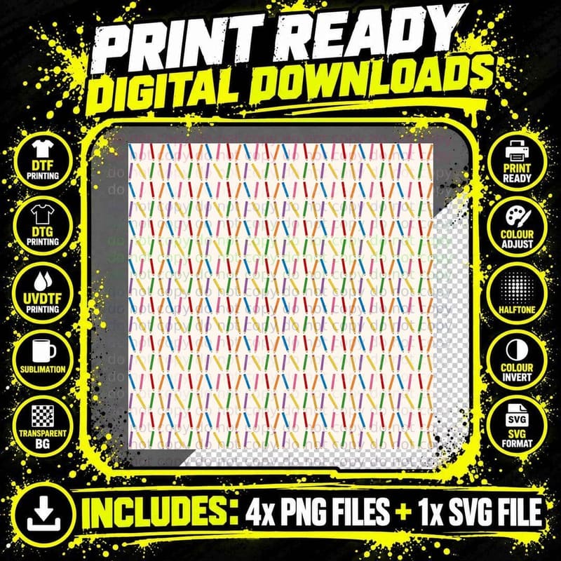 Colorful Pencils in Grid Pattern Back to School T-Shirt Png SVG Digital Bundle