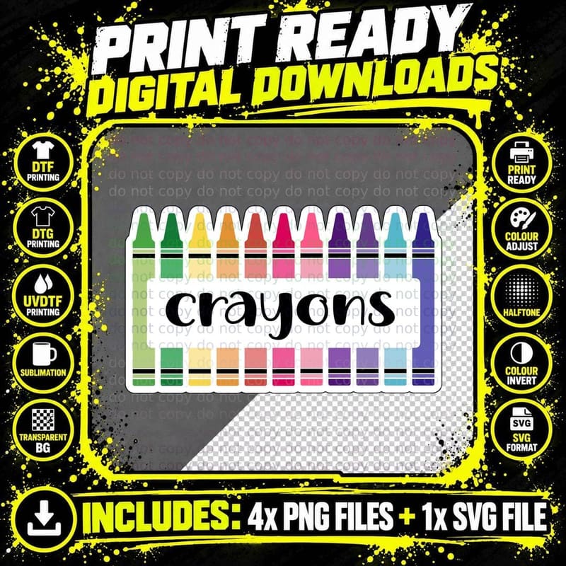 Crayons Back to School T-Shirt, Colorful Crayon Set Png SVG Digital Bundle