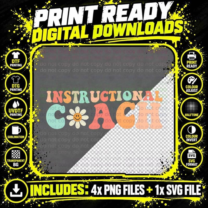 Cute Groovy Instructional Coach Crew Retro Back to Png SVG Digital Bundle