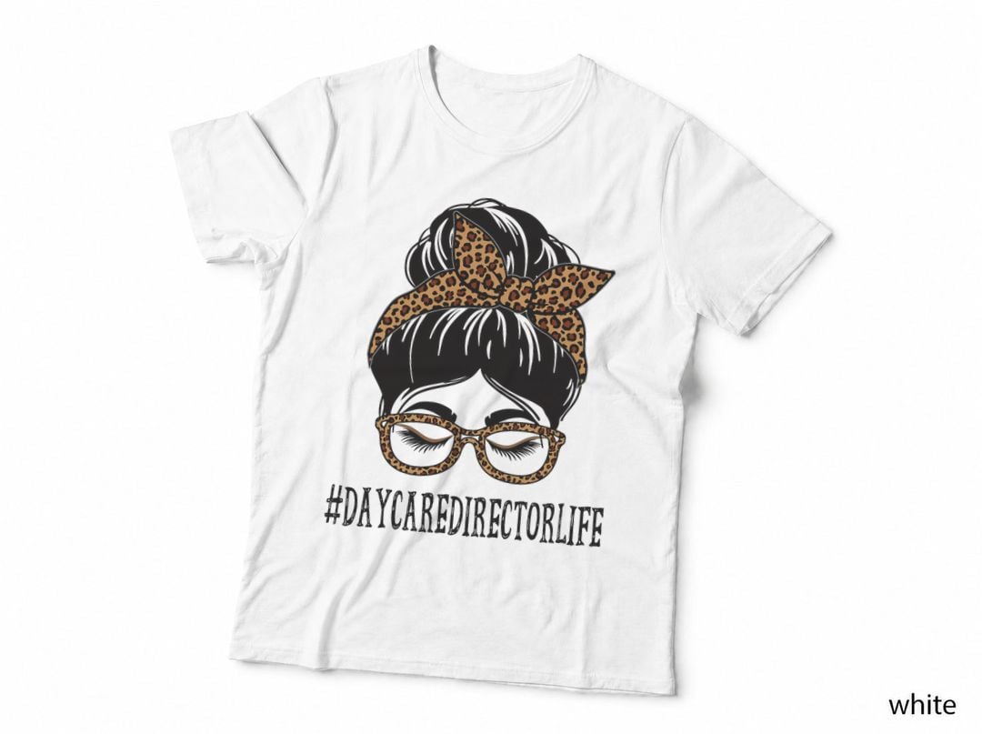 Daycare Director Leopard Messy Bun Women Back to School T-Shirt