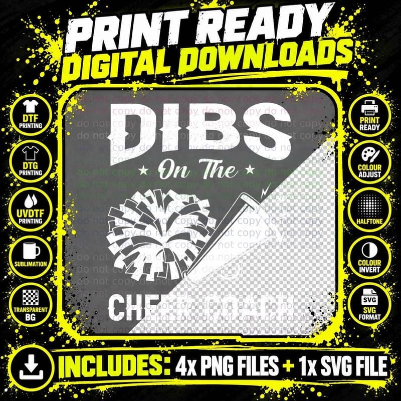 Dibs on the Cheer Coach Cheerleading Squad, Sports Team Png SVG Digital Bundle