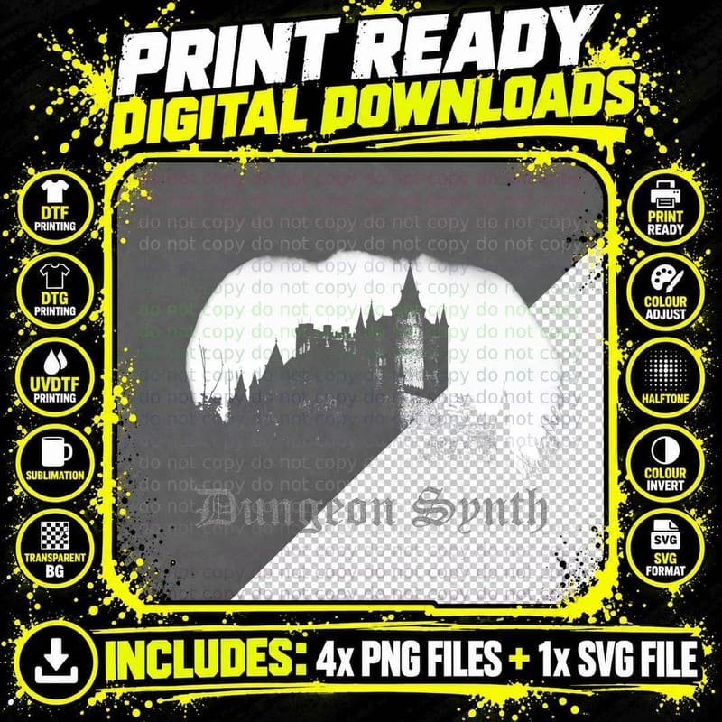 Dungeon Synth Castle Dark Ambient Old-School Medieval Png SVG Digital Bundle
