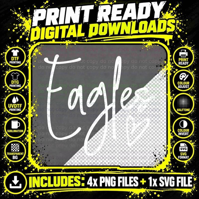 Eagles Heart School Sports Fan Team Spirit T-Shirt Png SVG Digital Bundle