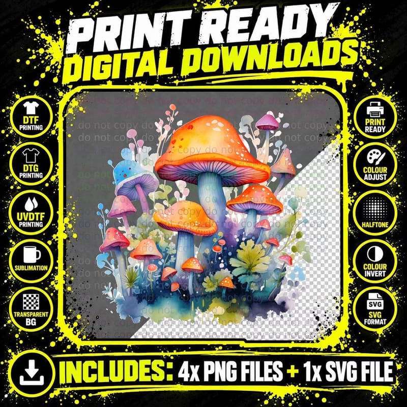 Enchanted Forest Mushrooms Back to School T-Shirt Png SVG Digital Bundle