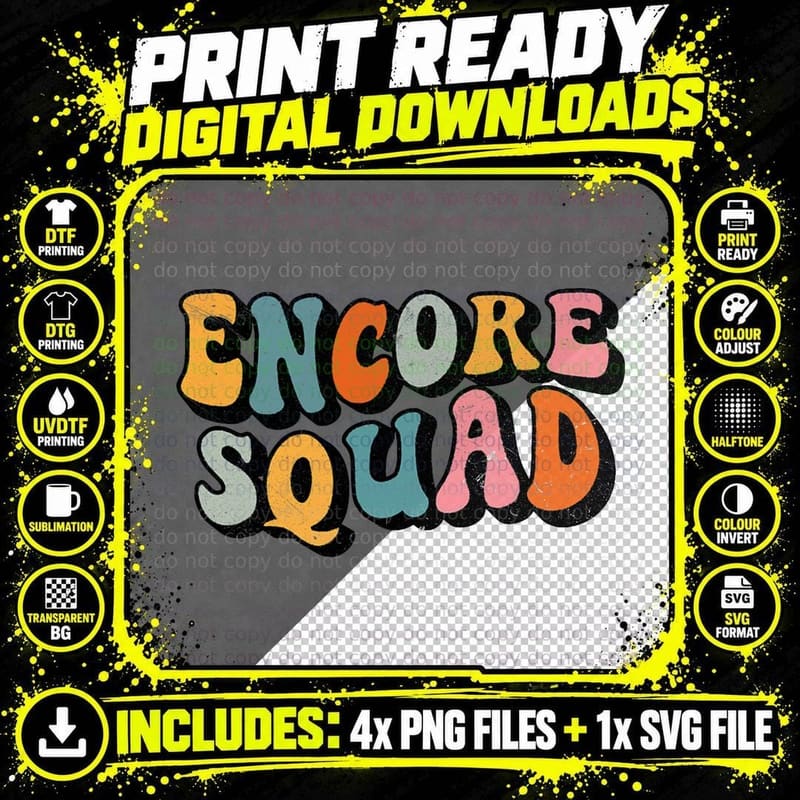 Encore Squad, Retro Groovy Back to School Matching Png SVG Digital Bundle