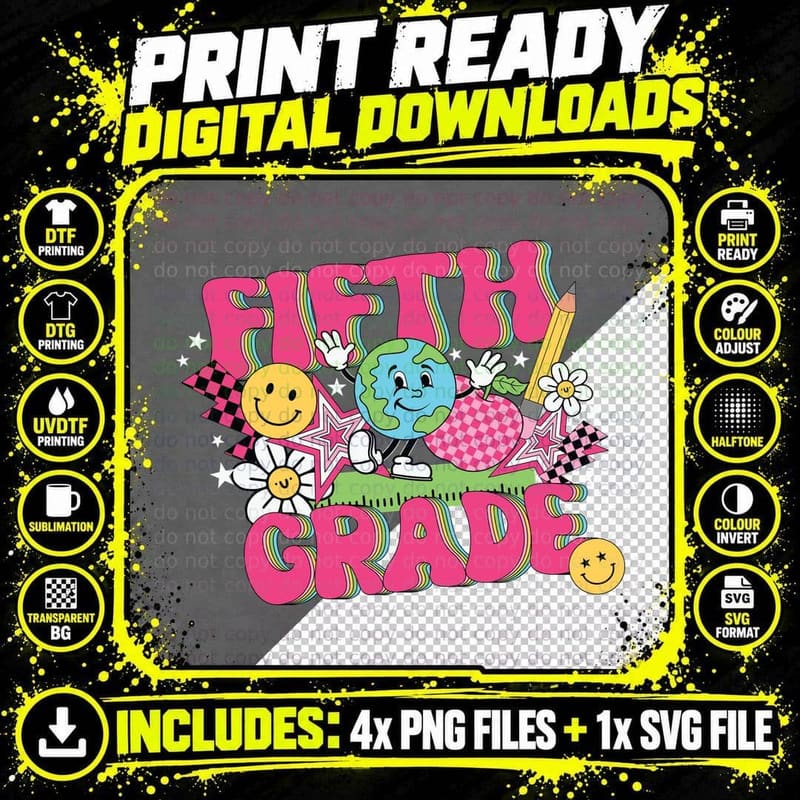 Fifth Grade Back to School T-Shirt Png SVG Digital Bundle
