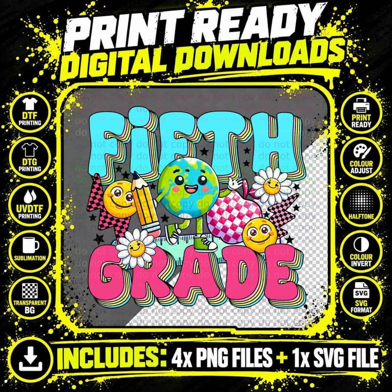 Fifth Grade Back to School T-Shirt Png SVG Digital Bundle