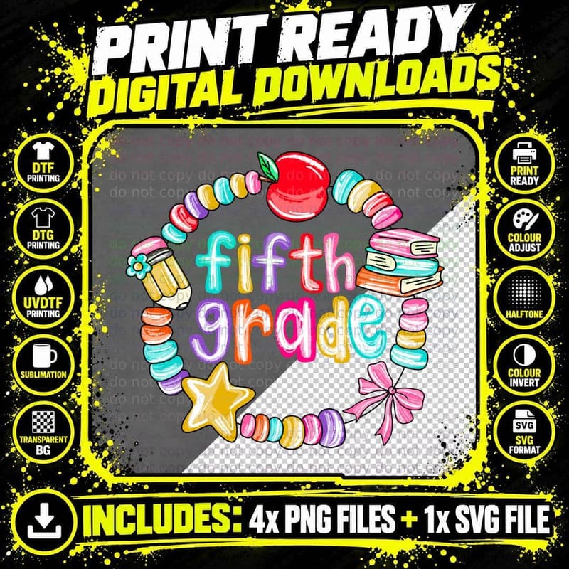 Fifth Grade Back to School T-Shirt Png SVG Digital Bundle