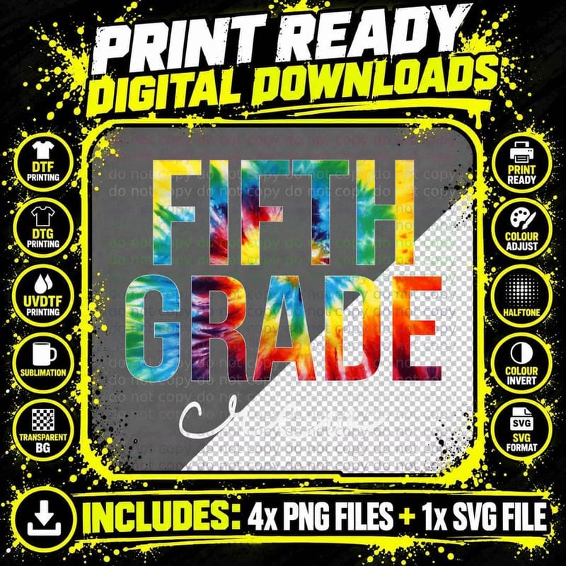 Fifth Grade Crew Tie Dye Appreciation Day Back to School Png SVG Digital Bundle