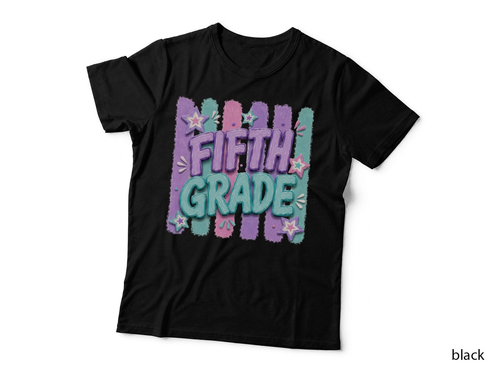 Fifth Grade School Grade Level T-Shirt, Pastel Brushstrokes with Stars Graphic