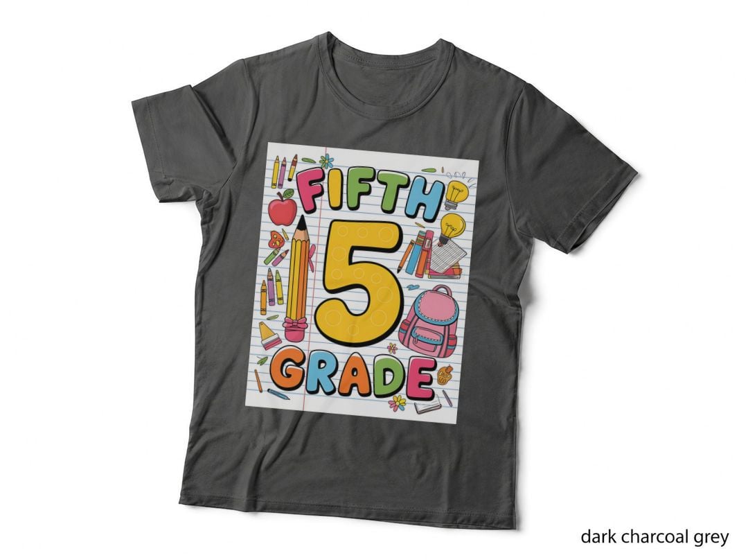 Fifth Grade School Grade Level T-Shirt, School Supplies on Lined Paper Graphic