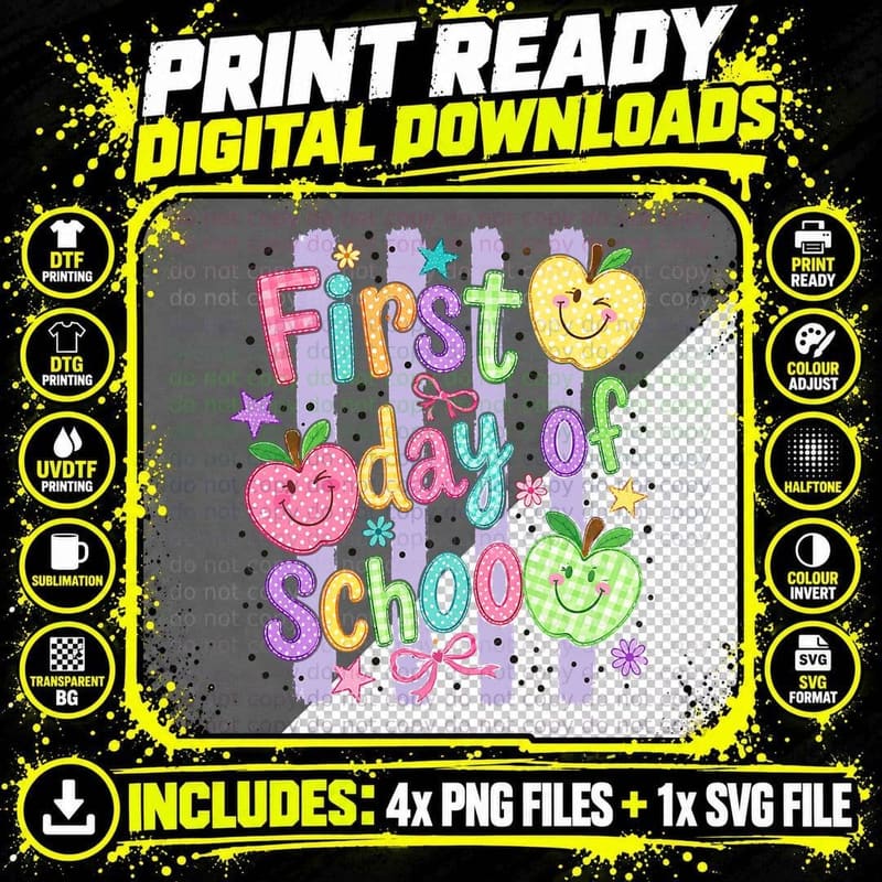 First Day of School Grade Level T-Shirt Png SVG Digital Bundle