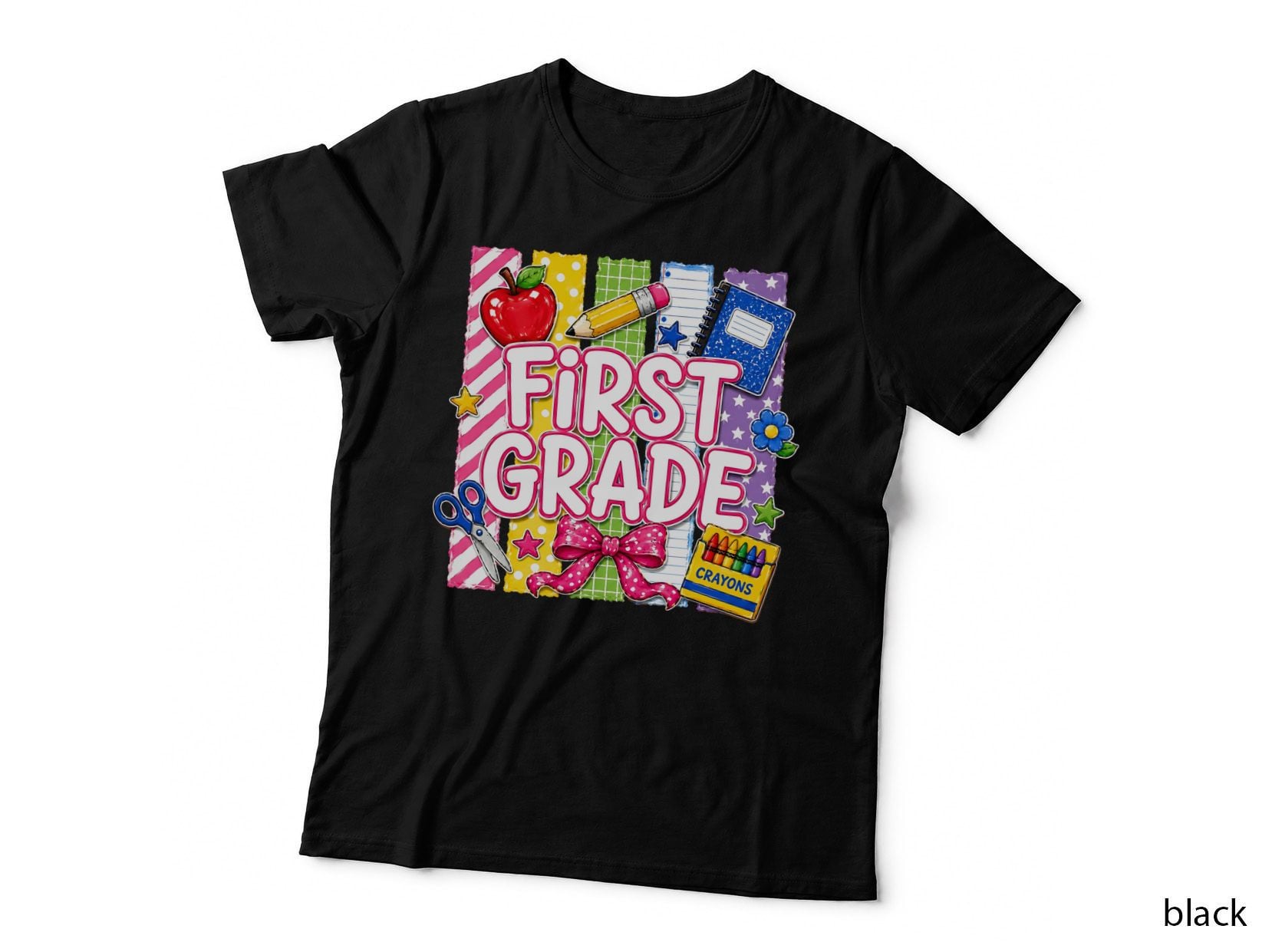 First Grade Back to School T-Shirt, Back-To-School Colorful Collage Graphic Tee