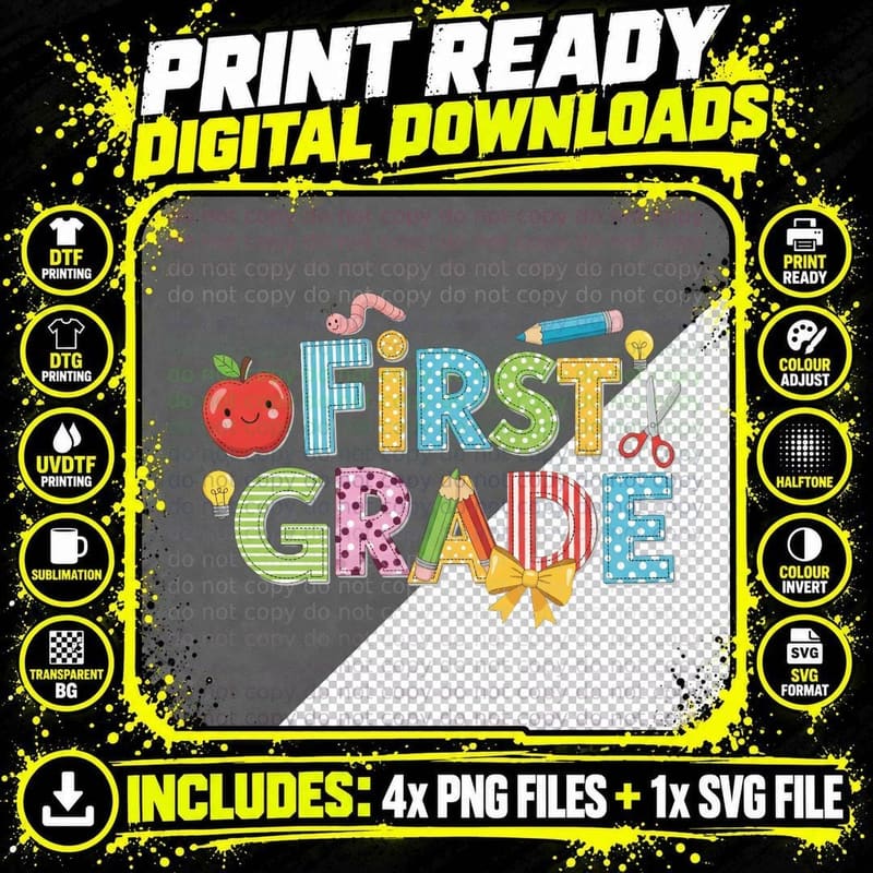 First Grade Back to School T-Shirt Png SVG Digital Bundle
