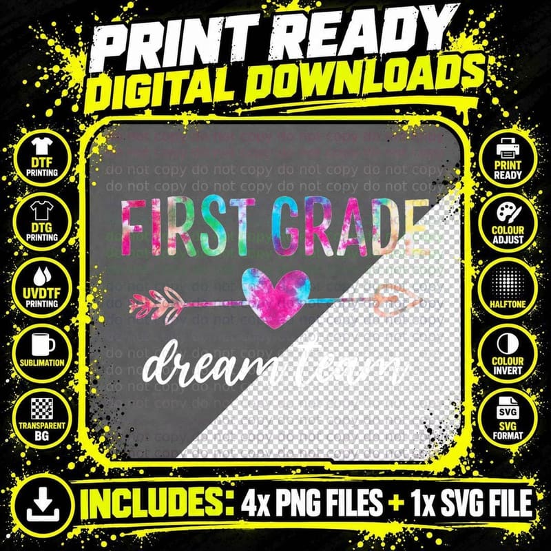 First Grade Dream Team Students Teachers Back to School Png SVG Digital Bundle