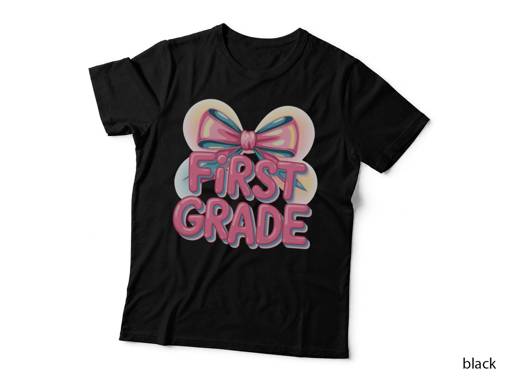 First Grade School Grade Level T-Shirt, Pastel Bow with First Grade Text