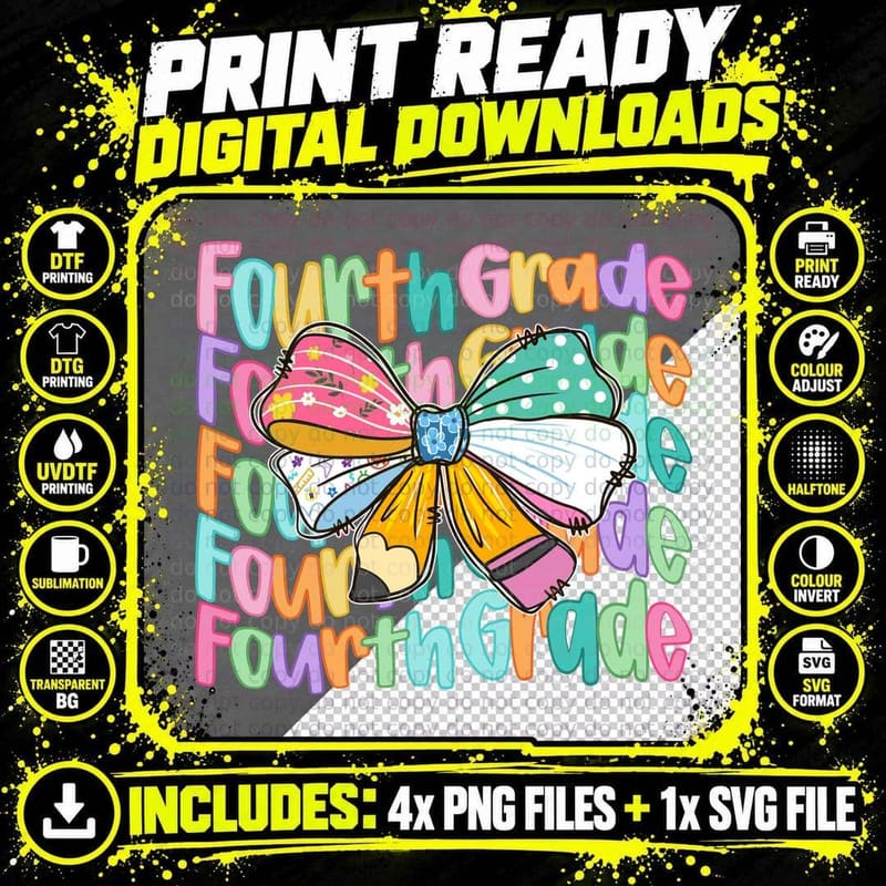 Fourth Grade Back to School T-Shirt Png SVG Digital Bundle