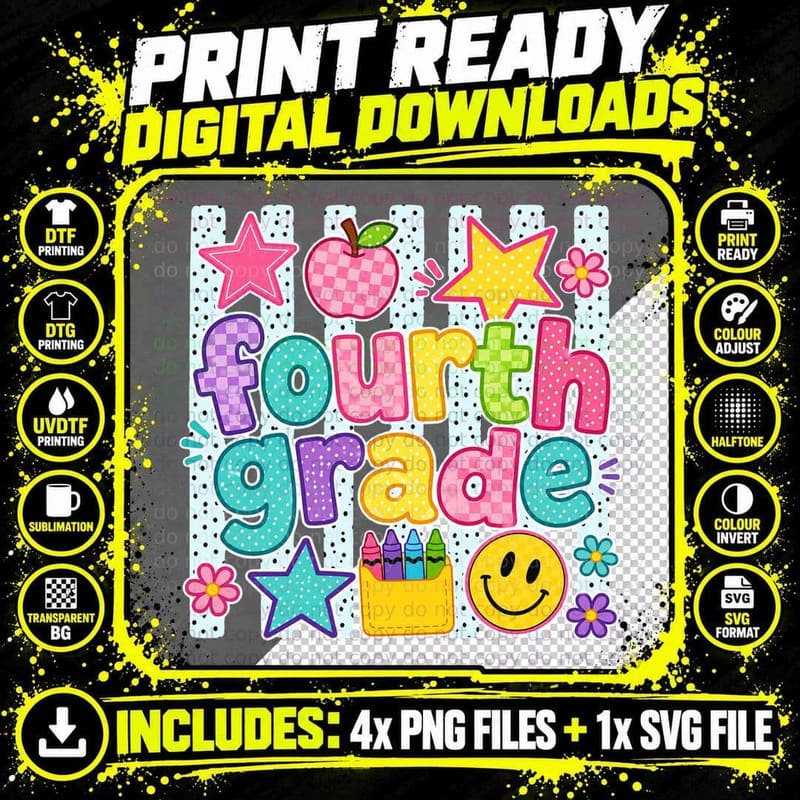 Fourth Grade Back to School T-Shirt Png SVG Digital Bundle