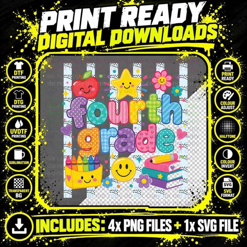 Fourth Grade Back to School T-Shirt Png SVG Digital Bundle