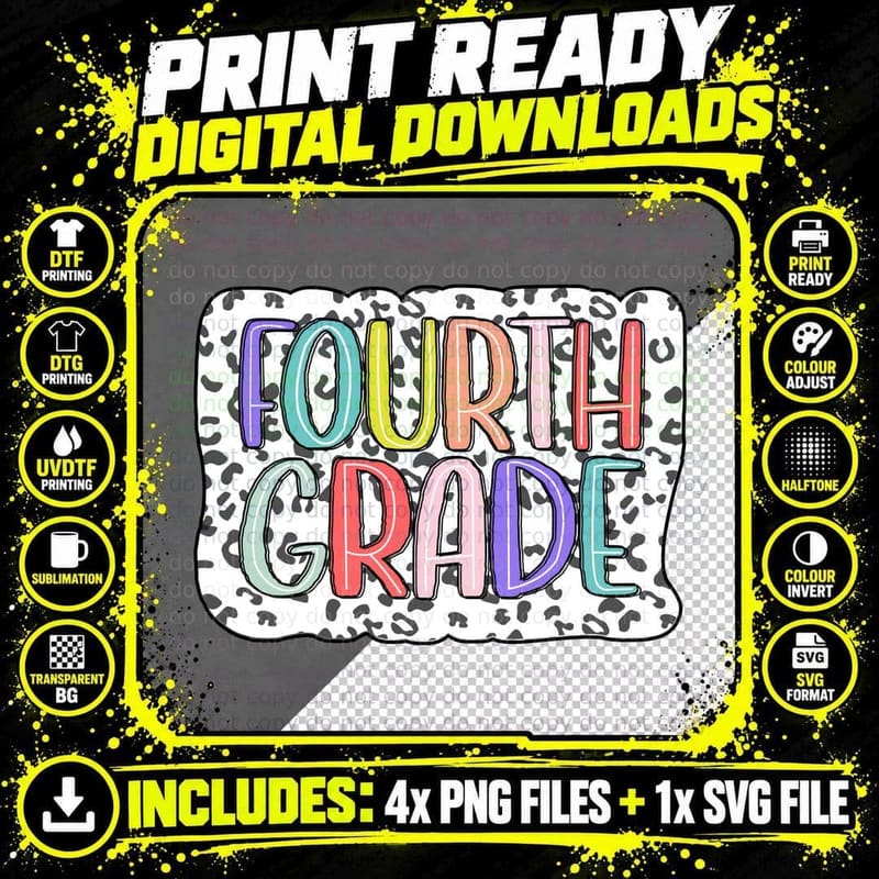 Fourth Grade School Grade Level T-Shirt Png SVG Digital Bundle