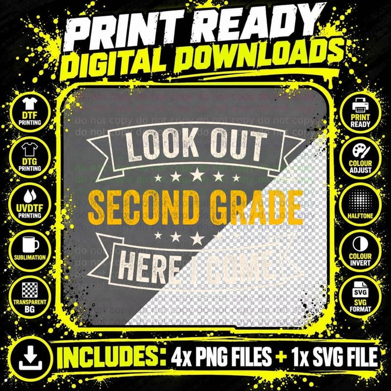Funny Look Out Second Grade Here I Come Back to School Png SVG Digital Bundle