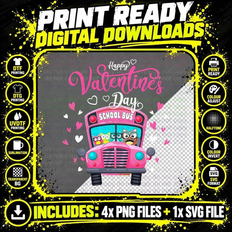 Funny Owls School Bus Driver Happy Valentines Day Png SVG Digital Bundle