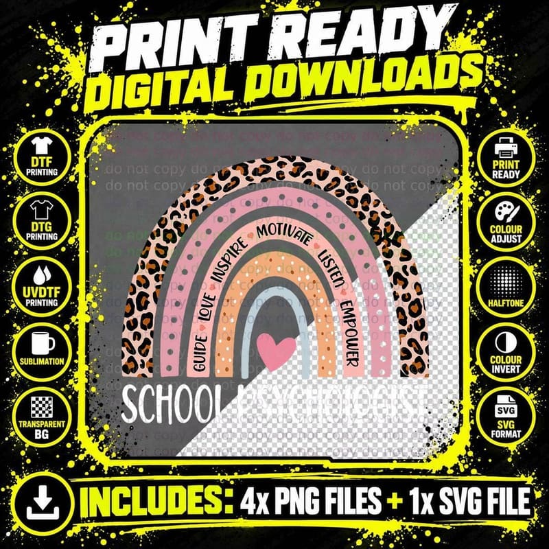 Funny School Psychologist Rainbow Leopard Print Png SVG Digital Bundle