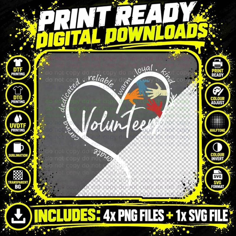 Funny Volunteer Graphic Tees Tops Back to School Art Png SVG Digital Bundle