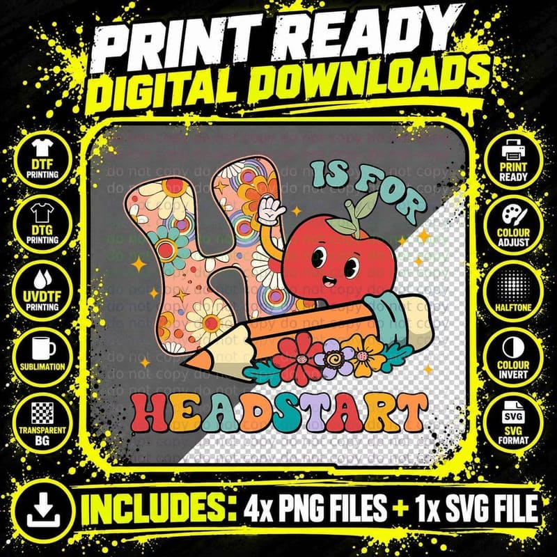 Groovy H Is for Headstart Funny Back to School Gifts Png SVG Digital Bundle