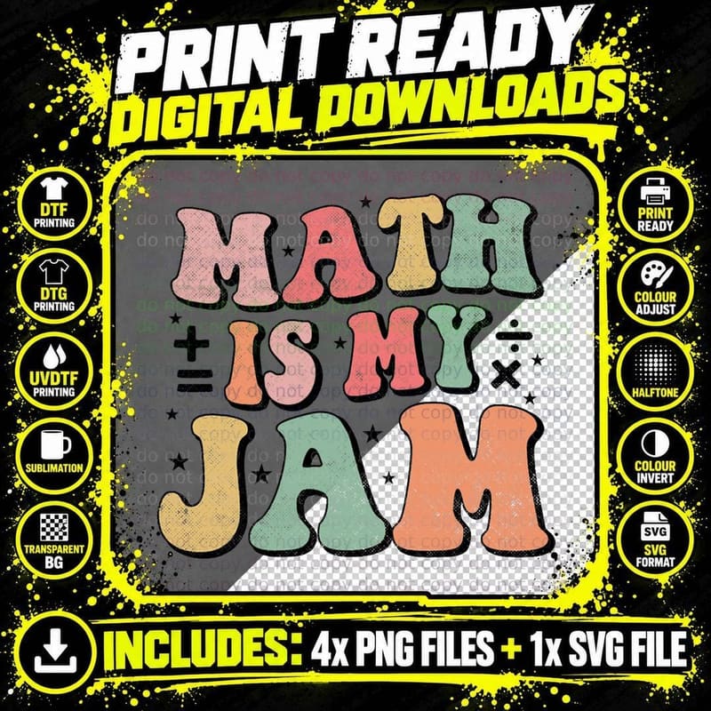 Groovy Math Is My Jam First Day Back to School Math Png SVG Digital Bundle