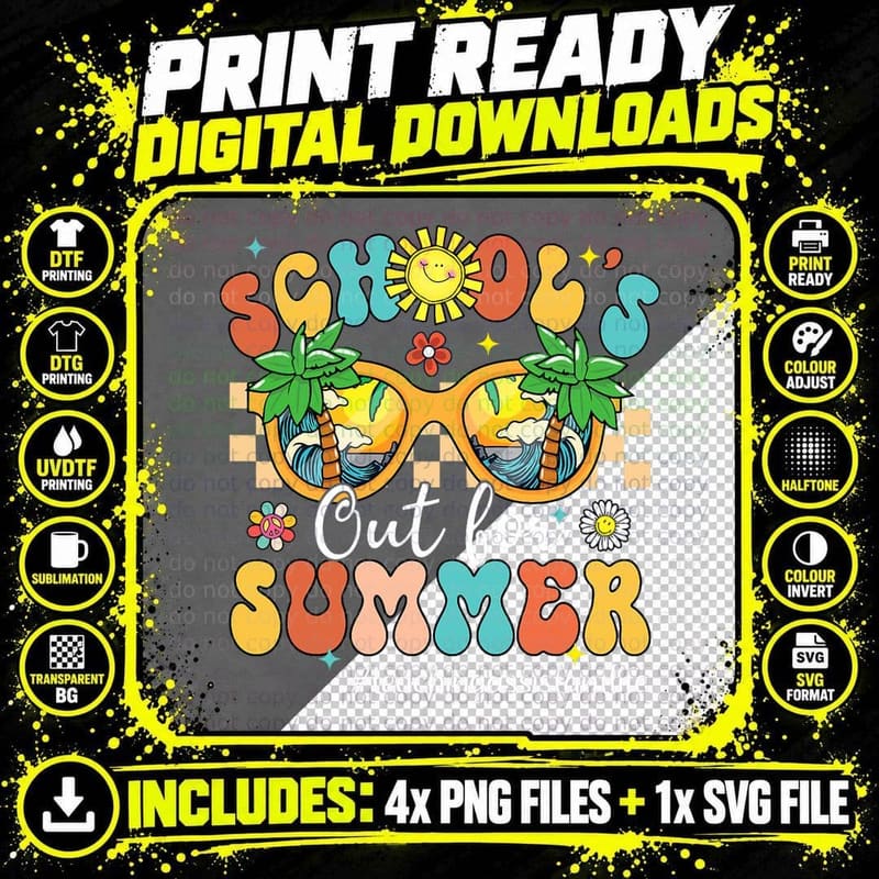 Groovy School's Out for Summer Teaching Assistant Life Png SVG Digital Bundle