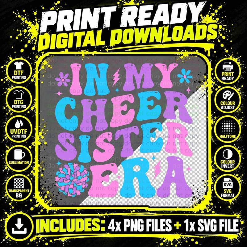 Groovy in My Cheer Sister Era Cheerleading Png SVG Digital Bundle