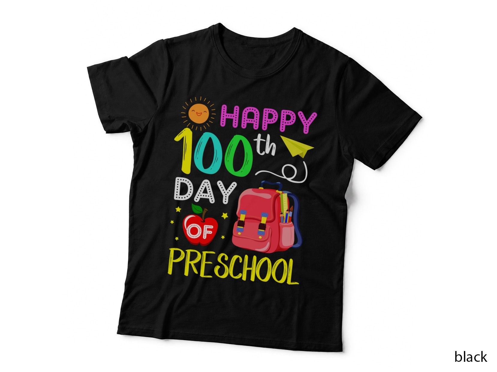 Happy 100th Day of Preschool T-Shirt, Colorful School Theme, Kids Party Wear