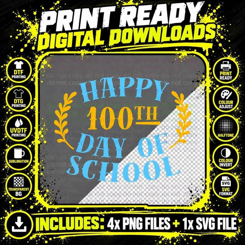 Happy 100th Day of School Sweatshirt T-Shirt Png SVG Digital Bundle