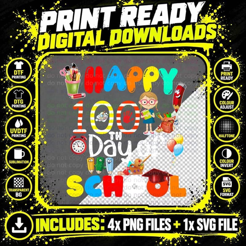 Happy 100th Day of School T-Shirt, Celebration Style Png SVG Digital Bundle