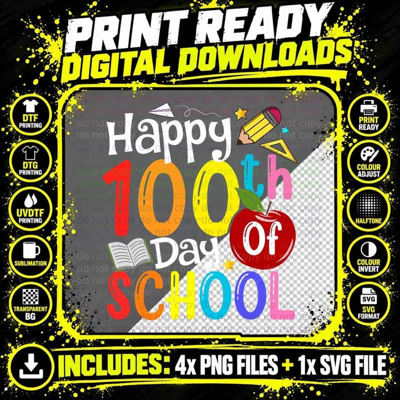 Happy 100th Day of School Teachers Student Happy 100 Png SVG Digital Bundle