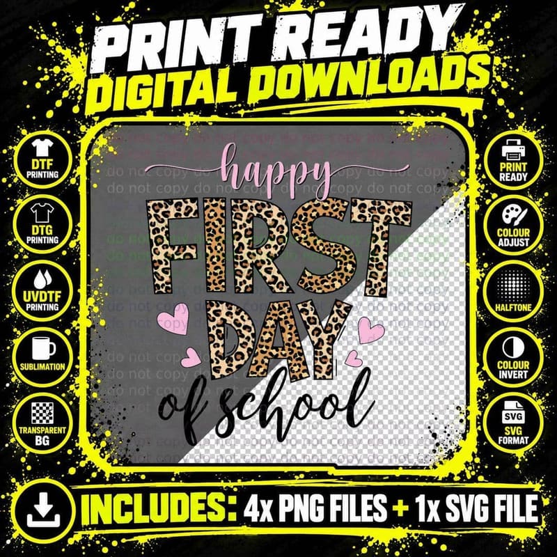 Happy First Day of School Leopard T-Shirt Png SVG Digital Bundle