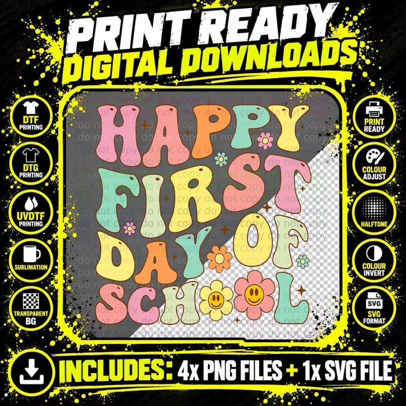 Happy First Day of School Teachers Students Back to Png SVG Digital Bundle