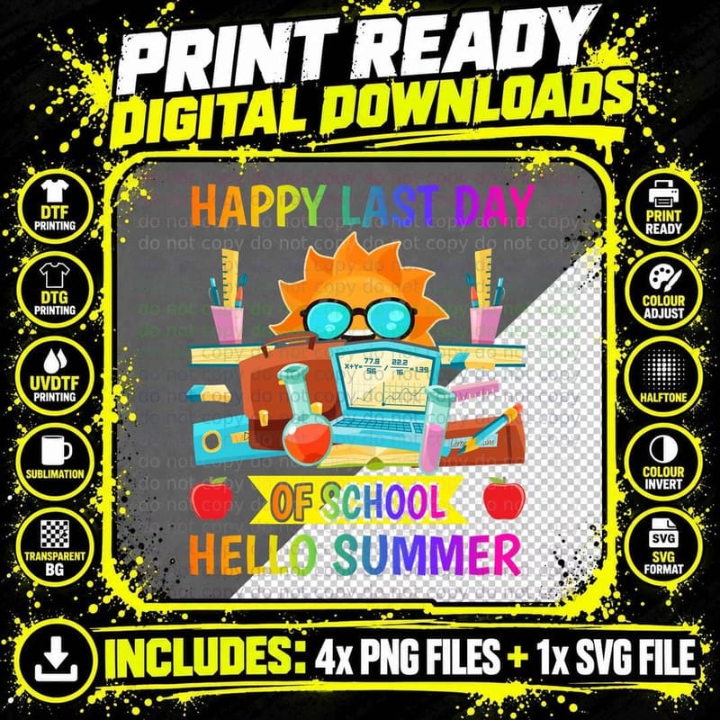 Happy Last Day of School T-Shirt, Back to School Theme Png SVG Digital Bundle