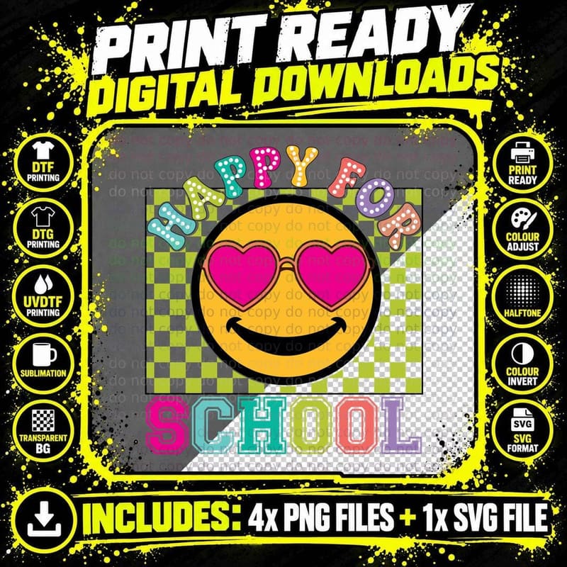 Happy for School Back to School T-Shirt Png SVG Digital Bundle