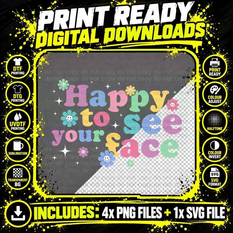 Happy to See Your Face Groovy Flower Back to School Png SVG Digital Bundle