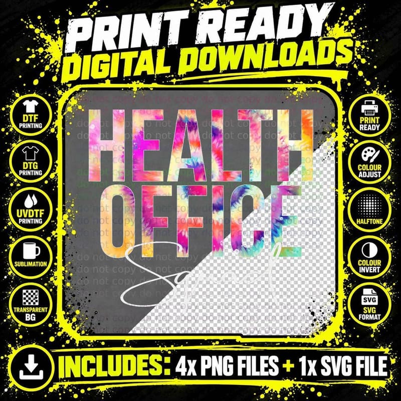 Health Office Squad Tie Dye Back to School Appreciation Png SVG Digital Bundle