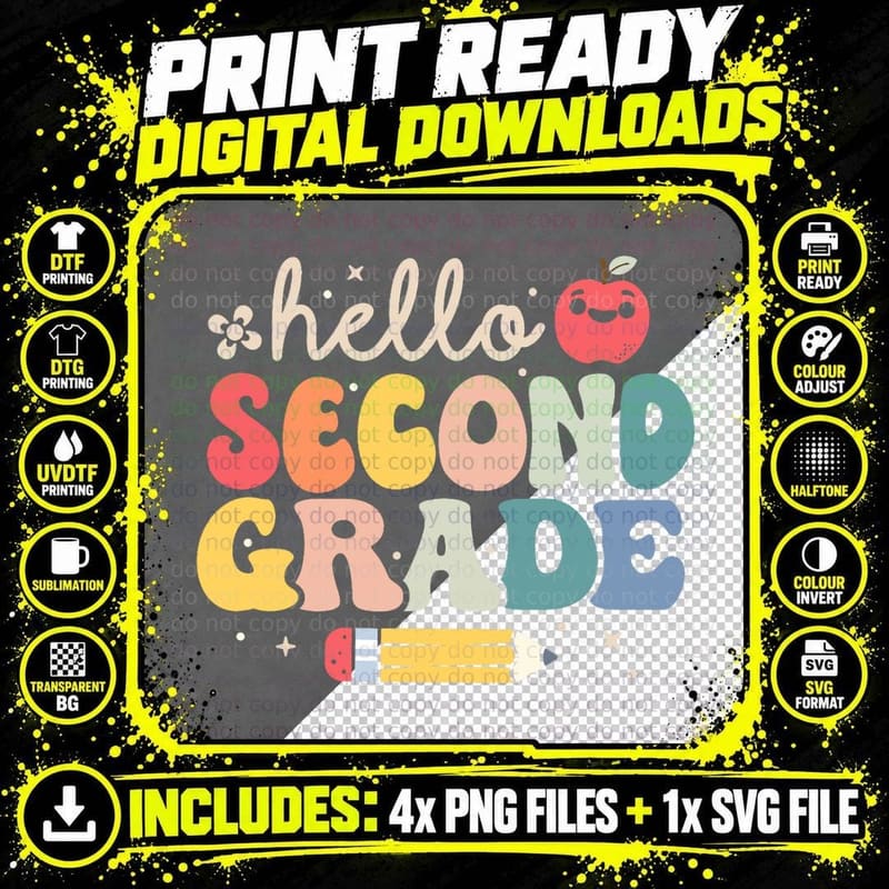 Hello 2nd Second Grade Shirt Back to School Teachers Png SVG Digital Bundle