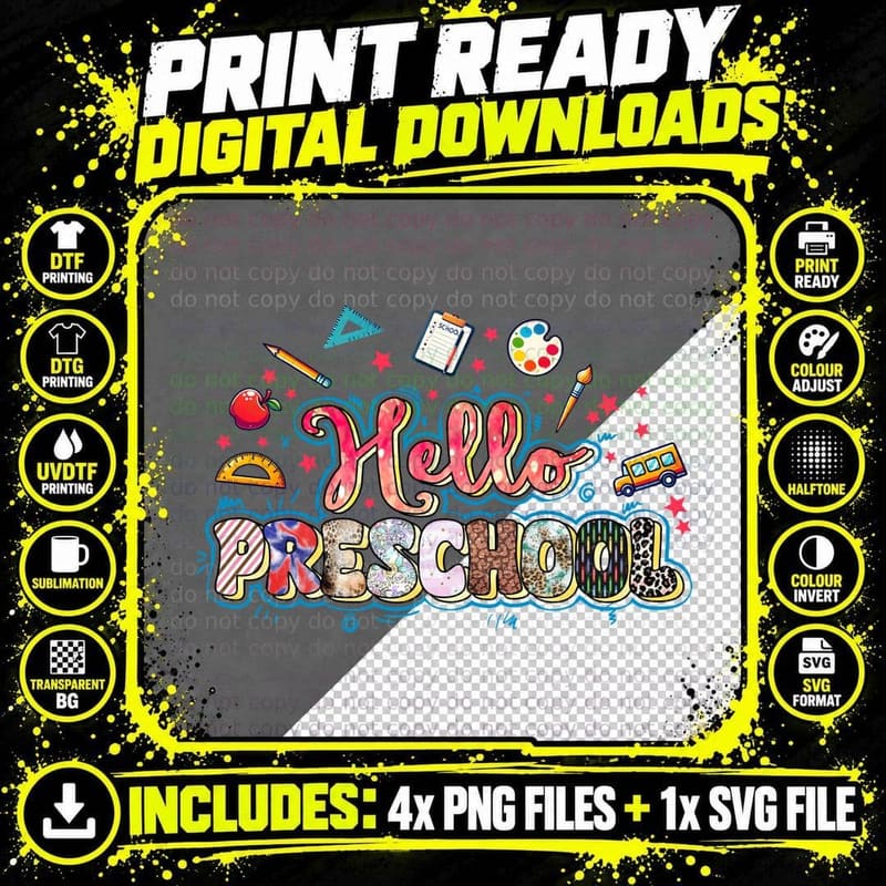 Hello Preschool Back to School T-Shirt Png SVG Digital Bundle