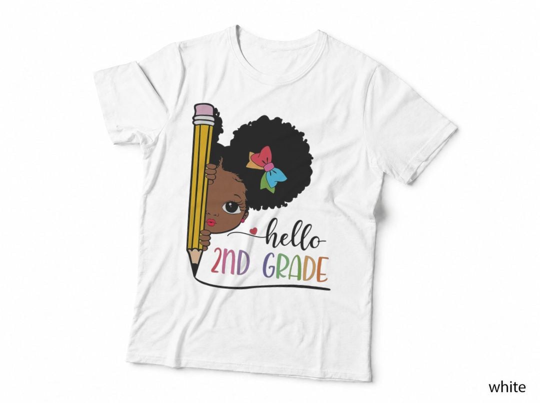 Hello Second Grade Afro Black Girls Kids Back to School T-Shirt