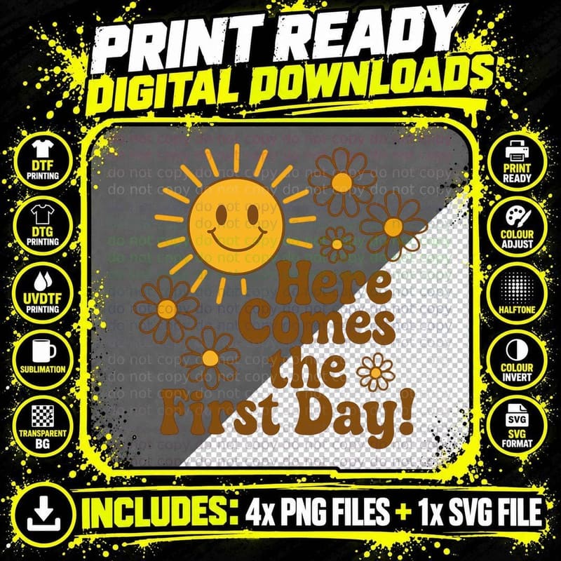 Here Comes the First Day! School Grade Level T-Shirt Png SVG Digital Bundle
