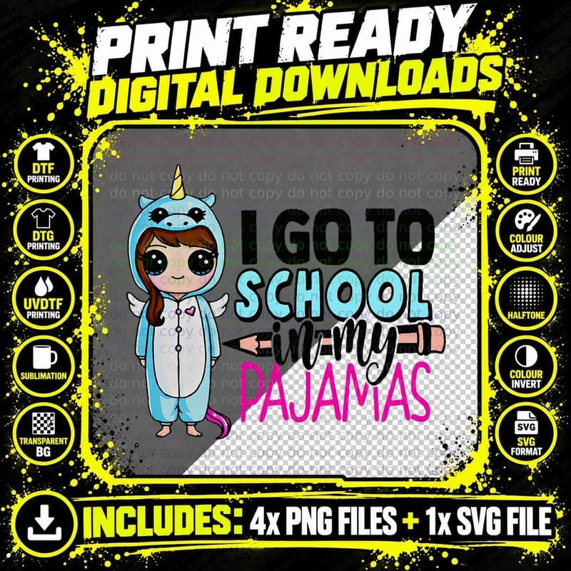 Homeschool Life, I Go to School in My Unicorn Pajamas Png SVG Digital Bundle