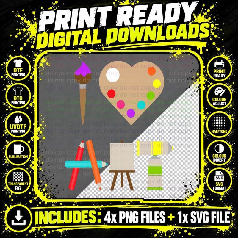 I LOVE ART Student FUN Vibrant Future Artist & Crafts Png SVG Digital Bundle