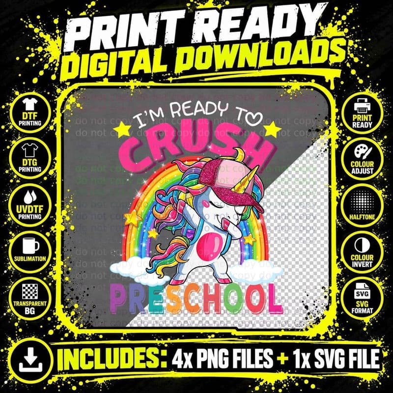 I'm Ready to Crush Preschool Unicorn Back to School Png SVG Digital Bundle